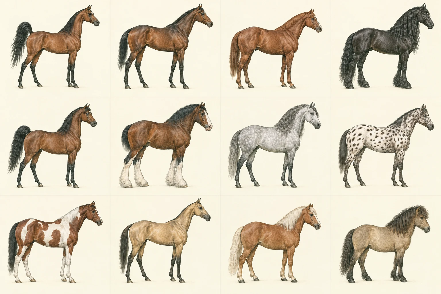 Technical-style side profile illustration of the Arabian breed