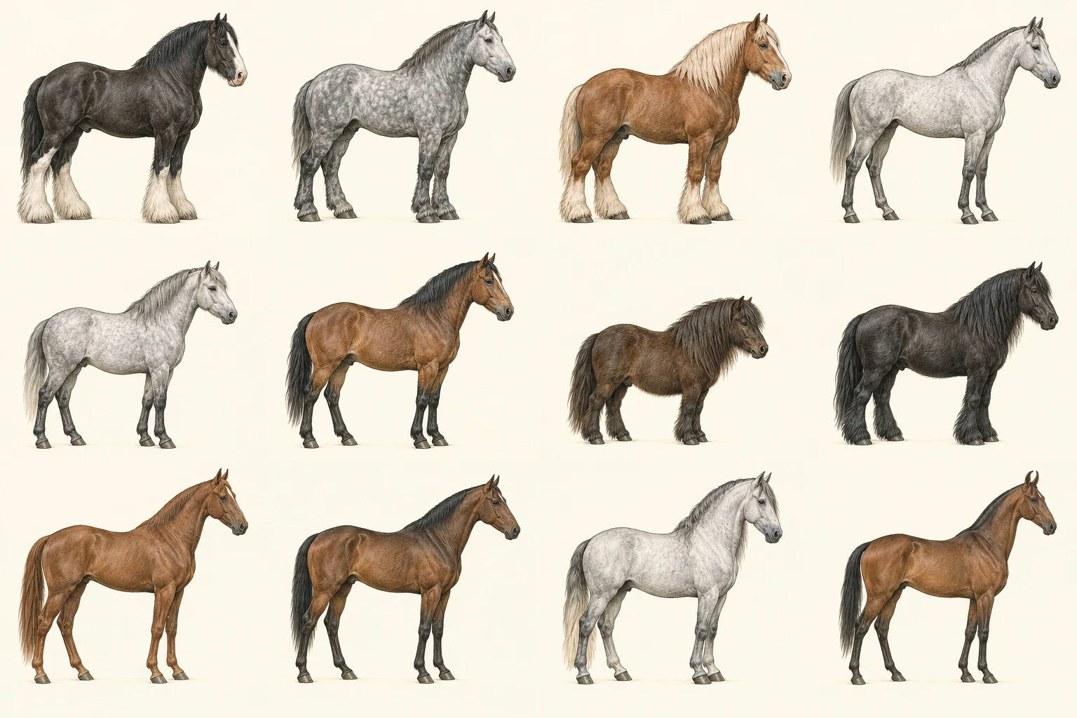 Technical-style side profile illustration of the Shire breed